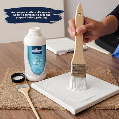 BLUEBIRD Studio Acrylic Gesso - Liquid Gesso Primer for Arylic Painting, Surface Prep Medium (White, 33.8 Fl Oz) - color: White, size: 33.8 Fl Oz (Pack of 1)