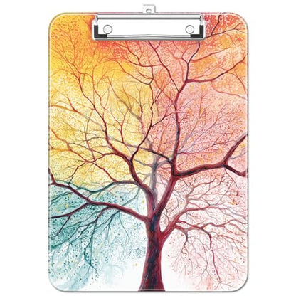 Plastic Cute Clipboard Low-Profile Metal Clip, A4 Letter Size 9 x 12.5 in, 8.5 x 11 Paper Clip Board for Teachers, Nurses, Classroom,Sunset Tree - color: Sunset Tree
