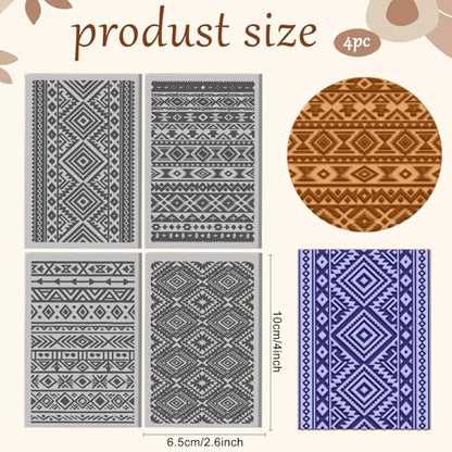 4 Pcs Tribal Patterns Clay Texture Mat Ethnic Pattern Polymer Clay Texture Sheets DIY Tools for Pottery Earring Jewelry Making Stamp Engraving Machines, 4x2.6inch - style: Tribal Patterns