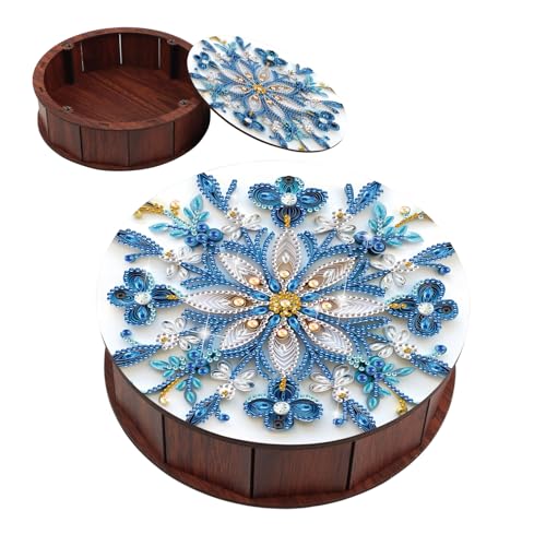 JZHYOAN Flower Diamond Art Snack Box with Lid for Family DIY Wood Container Organizer Item Holder Diamond Painting Movie Snack Tray Organizer for Relaxing Leiture Home Living Room Bedroom Restaurant - color: Blue Flower