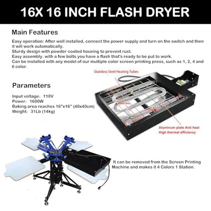 HayWHNKN 3 Color 4 Station Silk Screen Printing Kit Machine Press Printer for T-Shirt Circuit Board with Flash Dryer UV Exposure Unit
