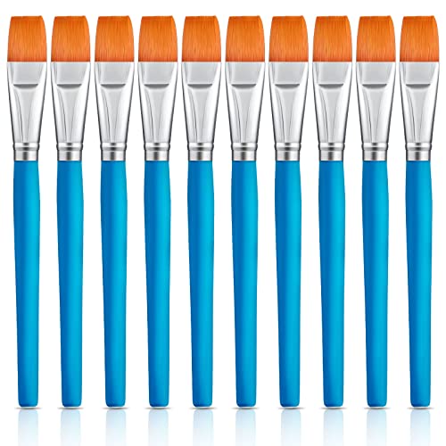 Zonon 10 Pcs 3/4 Inch Flat Paint Brushes Acrylic Painting Craft Accessories Small Watercolor Paint Brushes Bulk for Adult Artist Detail Oil Canvas Face(8.1 x 0.9 x 3/4 Inch,Sky Blue) - color: Sky Blue