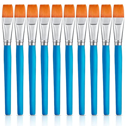 Zonon 10 Pcs 3/4 Inch Flat Paint Brushes Acrylic Painting Craft Accessories Small Watercolor Paint Brushes Bulk for Adult Artist Detail Oil Canvas Face(8.1 x 0.9 x 3/4 Inch,Sky Blue) - color: Sky Blue