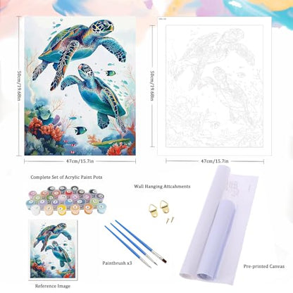 Natuyalo Turtle Paint by Numbers Kit for Adults - Ocean World Paint by Number on Canvas Without Frame, DIY Acrylic Painting for Ideal Gift Home Wall Decor (16x20 Inch)
