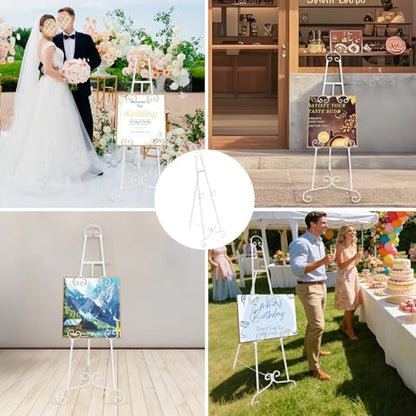 White Easel Stand for Sign, Adjustable Display Easel Stand with Chain, Wedding Poster Stand, Perfect for Displaying Photos, Artwork, Picture Frames etc - color: White