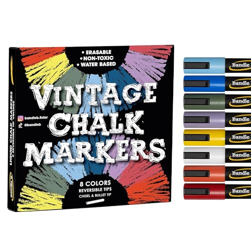 Bandle B. Chalk Markers - 8 Vintage, Erasable, Non-Toxic, Water-Based, Reversible Tips. For Glass or Chalkboard Markers for Businesses, Restaurants, Liquid Drawing Chalk (Vintage/Pastel 6mm) - color: Vintage - 8 pack