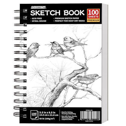 FIXSMITH 5.5"X8.5" Sketch Book | 100 Sheets (68 lb/100gsm) Sketchbook| Acid Free Drawing Paper | Spiral Bound Artist Sketch Pad | for Kids, Beginners, Artists & Professionals | Bright White - color: Black, size: 5.5"x8.5"-1 Pack
