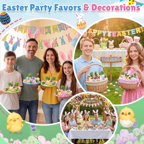 Tinlade 273 Pcs/24 Set Air Dry Clay Spring Crafts with Colorful Modeling Clay Resin Figurines Foam Eggs Flowers Grass Card Bag for Christian Party Favors Stuffers Goodie Bag Filler(Rabbit) - style: Rabbit
