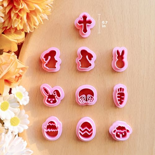 KEOKER Easter Polymer Clay Cutters,10 Shapes Easter Clay Cutters, Easter Egg Clay Cutters, Small Easter Clay Cutters for Polymer Clay Jewelry (A) - color: Easter clay cutters A