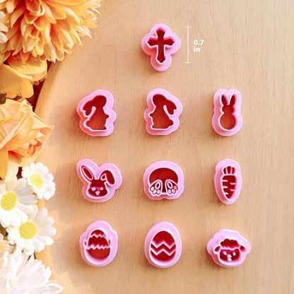 KEOKER Easter Polymer Clay Cutters,10 Shapes Easter Clay Cutters, Easter Egg Clay Cutters, Small Easter Clay Cutters for Polymer Clay Jewelry (A) - color: Easter clay cutters A
