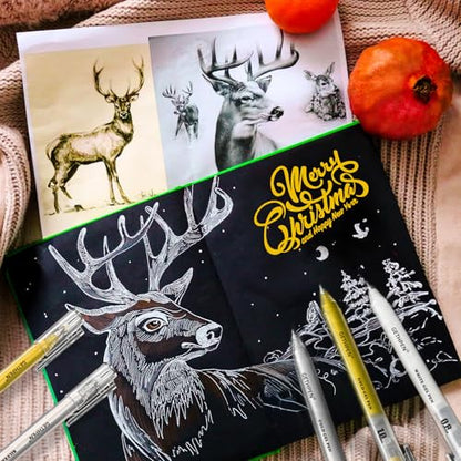 GETHPEN 0.6mm Fine Point Gold Gel Pens, 3-Pack for Artists Drawing on Black Paper, Sketching, Adult Coloring Books & Holiday Crafts - size: 0.6 mm, style: 3 Pack Gold