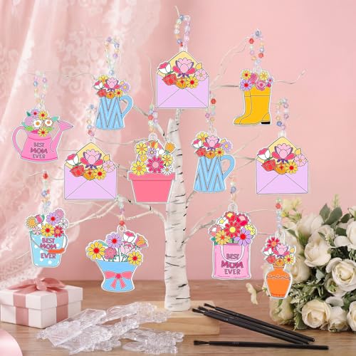 WinnerWhy 30 Pcs Mother's Day DIY Suncatcher Ornaments, Bulk Craft Kits for Adults, Acrylic Light Catcher Decorations with Mom Themed Designs for Mother's Day Projects, Parties, Group Activities - style: Mother’s Day