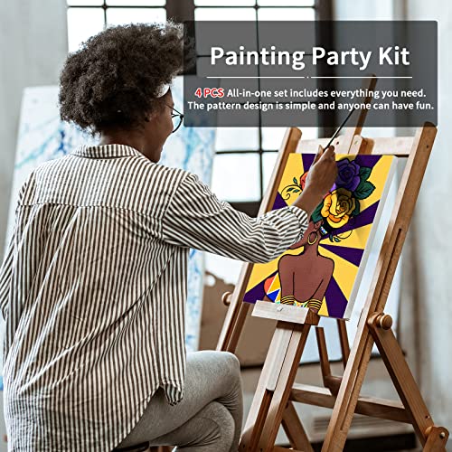 VOCHIC Sip and Paint Kits Pre Drawn Canvas Couples Painting Party Kit with Outline Canvas for Adults Date Night Games for Couple Flower Butterfly Girl Paint Art Set, 4 Pack (8 x 10In) - size: 8x10, style: style 3