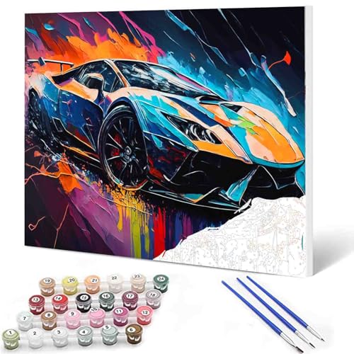 DIY Paint by Numbers,Racing Car,Colorful Canvas Oil Painting Kit for Kids&Adults,16X20 inch Drawing Paintwork Acrylic Pigment,for Car Lovers&Man/Boy's,Home Decor Painting Without Frame - color: Car Lovers-01, size: 16''x20''(Frameless)