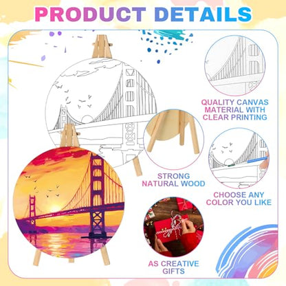 Supervitae 72 Piece Landscape Round Pre Drawn Canvas Kit 5.9" Paint and Sip Kit for Adults Painting Party Pre Printed Canvas DIY with Pictures Paints Easels Brushes for Party Gifts - size: 5.9", style: Landscape