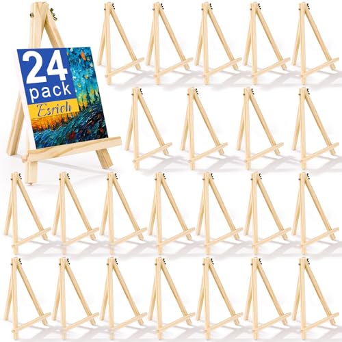 ESRICH 24 Pack 9 Inch Wood Easels, Easel Stand for Painting Canvases, Art,and Crafts, Tripod, Painting Party Easel, Kids Student Tabletop Easels for Painting, Portable Canvas Photo Picture Sign Holder - style: 24