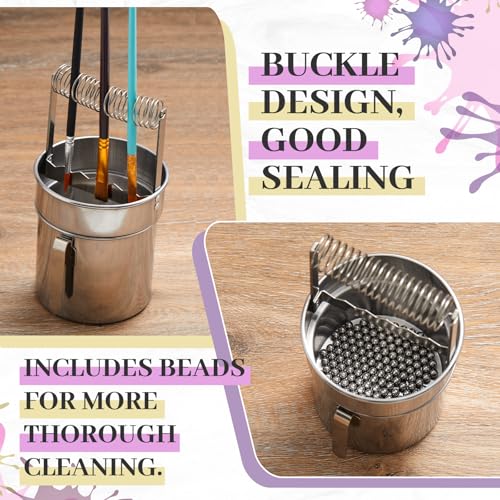 2 Pcs Paint Brush Cleaner Set Stainless Steel Double Dipper Palette Cup Paint Brush Portable Washer Holder for Oil Cleaner Kits(Straight Shape,Extra Large) - size: Extra Large