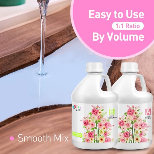 YIEHO 2 Gallon Epoxy Resin with Pumps, Crystal Clear Hard Bubble Free Anti Yellowing 2 Part Resin for Coating, Art Crafts, DIY, Jewelry Making 1:1 - size: 2 Gal