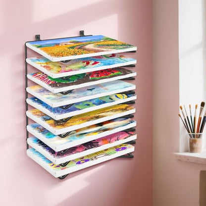 Vowcarol 2 Pack Art Drying Rack for Classroom, 9 Shelves Paint Drying Racks Wall Mount and Desktop Stand