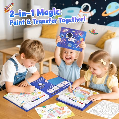 JoyCat Paint with Water Coloring Books, Art & Craft Activity, No Mess Art for Kids Ages 4-8, Craft Kits & Supplies, DIY Creative Activity, Gifts for Girls & Boys (Space) - style: Space