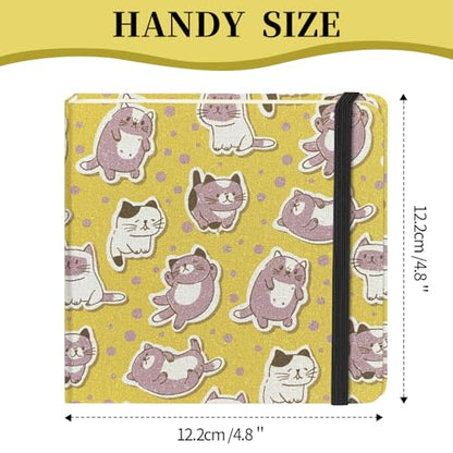 E-WEICHEN Square 4.8x4.8 inches 80gsm 96sheets/192 Pages Notebooks Blank Sketchbooks Travel Journal Pocket Hardcover Paint Writing Diary Memo Planner Cloth Cover. Yellow Cat - color: Cloth Cover-4.8x4.8in-Yellow Cat
