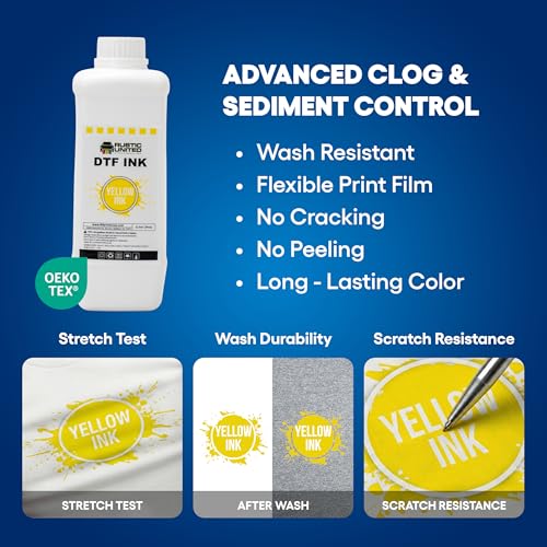 Professional DTF Transfer Ink 1L / 34oz Yellow Refill for Epson ET-8550, XP-15000, L1800, L805, R1390, R2400, DX5, DX7, XP600, I3200 Heat Transfer Printers - color: Yellow, size: 1000ml