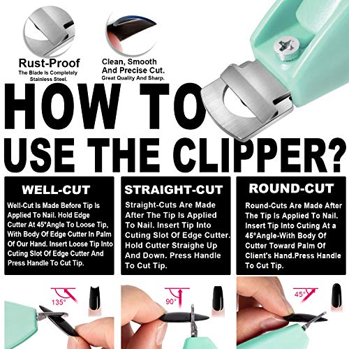 Green Adjustable Artificial Acrylic Fake Nail False Nail Tip Clipper Cutter Trimmer Manicure Pedicure Sharp Blade Clip Tool For Salon Home Nail Art Beauty Design DIY - color: Acrylic Green