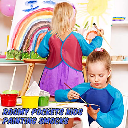 Yahenda Kids Art Smocks Toddlers Painting Apron Waterproof Artist Smock for Children with Long Sleeve 3 Pockets for 2-8 Years - color: Rose Red, Dark Blue, Yellow