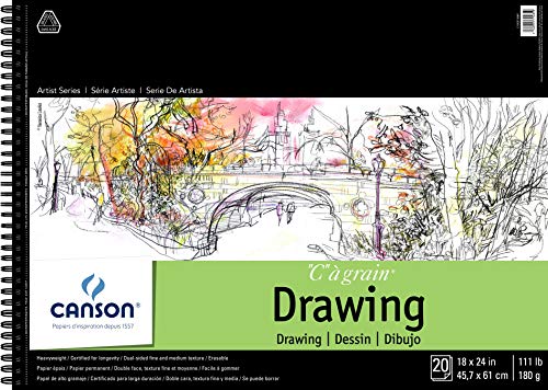 Canson Artist Series C à Grain Drawing Paper, Wirebound Pad, 18x24 inches, 20 Sheets (111lb/180g) - Artist Paper for Adults and Students - Charcoal, Colored Pencil, Ink, Pastel, Marker - size: 18x24, style: C à Grain® Drawing