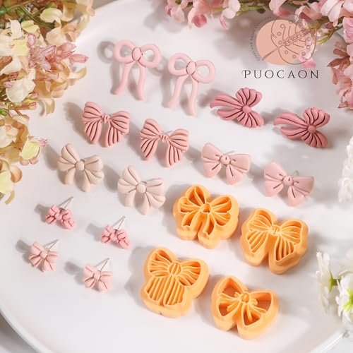 Puocaon Bow Polymer Clay Cutters - 14 Pcs Conquette Cute Clay Cutters for Polymer Earrings Jewelry