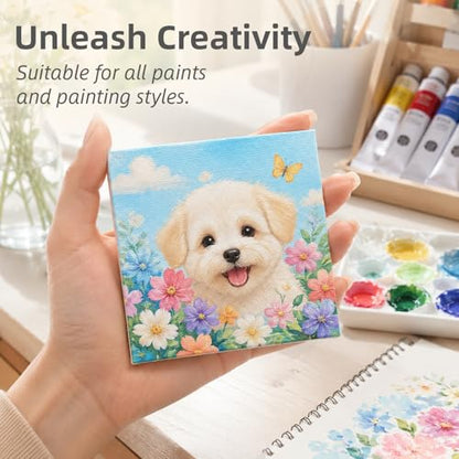 CONDA 24 Pack 4x4 Inch Mini Blank Canvas for Painting, 100% Cotton Stretched Canvas with Pinewood Frame, Acid-Free Primed Mini Square Canvas for Acrylic Oil Painting, Classroom Art & Party Decor