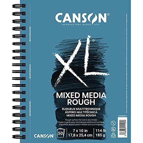 Canson XL Series Mixed Media Pad, Rough Texture, Side Wire, 7x10 inches, 50 Sheets – Heavyweight Art Paper for Watercolor, Gouache, Marker, Painting, Drawing, Sketching - size: 7x10, style: Mixed Media, Rough