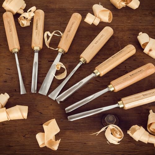 7-Pieces Woodworking Wood Carving Tools Chisel Set with Canvas Bag, Gouges and Carving Chisel Set, Razor Sharp CR-V 60 Steel Blades - size: 7-Pieces with Ash Handle