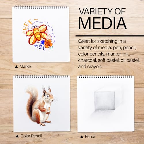 BAZIC Products Spiral Sketch Pad, Top Bound, 9 x 9 in, 40 Sheets, 2-Set | 40-sheet spiral sketch pad, smooth drawing paper for sketching, shading - size: 2-Pack