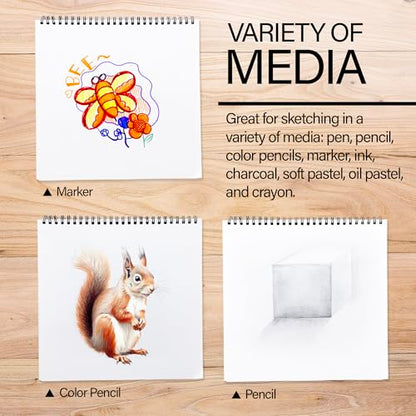 BAZIC Products Spiral Sketch Pad, Top Bound, 9 x 9 in, 40 Sheets, 2-Set | 40-sheet spiral sketch pad, smooth drawing paper for sketching, shading - size: 2-Pack