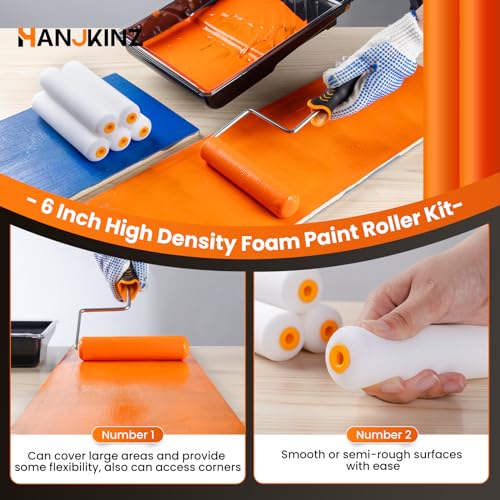 12 Pcs 6 Inch Paint Roller Kit with High-Density Foam Paint Roller, Paint Tray with Liner, Mini Roller for Painting Wall, Door, Cabinet - size: 6 Inch Foam, 12 Pack