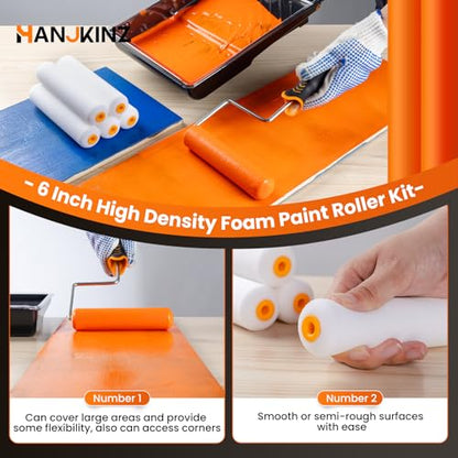 12 Pcs 6 Inch Paint Roller Kit with High-Density Foam Paint Roller, Paint Tray with Liner, Mini Roller for Painting Wall, Door, Cabinet - size: 6 Inch Foam, 12 Pack