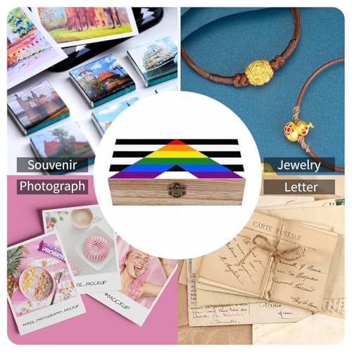 Straight Ally Pride Flag Jewelry Box Wooden Rustic Multi-Purpose Organizer with Front Clasp for Jewelry, Crafts, Accessories & Small Items - color: style-5