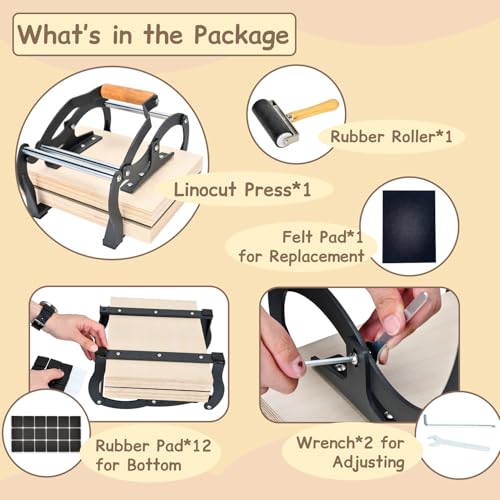TOPOWN Linocut Press Machine, Printing Hand Lever Press Machine, Linocut Manual Printmaking Machine, A4 Size Lever Printmaking Press Machine with Felt Pad for Blocks up to About 25mm Thick - size: A4[8.27x11.69'']