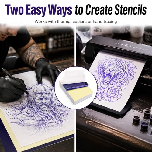 Tattoo Transfer Paper 50 Sheets, A4 4-Layer Tattoo Stencil Paper for Thermal Copier & Hand Tracing, Professional Tattoo Tracing Transfer Paper for Artists, Studios, Apprentices & Beginners - size: A4 size/50 sheets