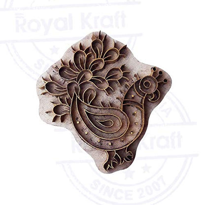 Handcrafted Printing Block Brass Peacock Pattern Wooden Clay Stamp - size: BSCtag019