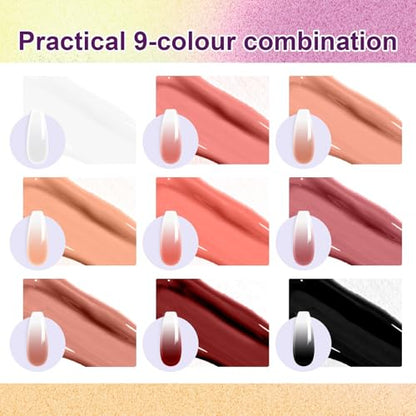 9 Colors Pat Painting Nail Gel Sponge Set,Hema＆TPO Free,6-in-1 Gradient Ombre Paint Nails Gel Palette for Blooming,Nail Color,Liner Gel,French Nail,Chrome Powder,No Wipe,DIY Nail Art(E) - color: Terracotta Blush Set