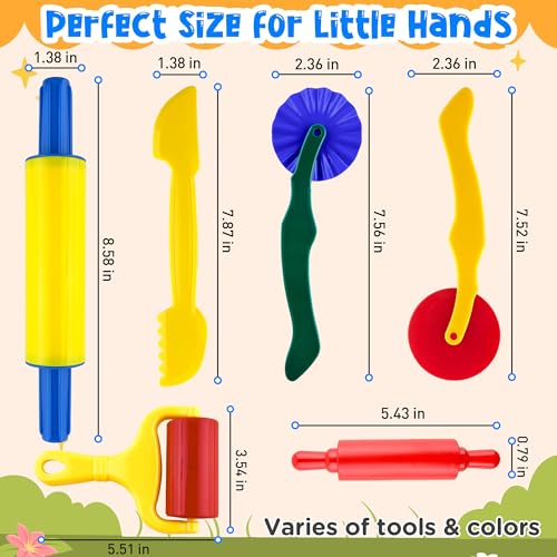Clay and Dough Tools 6 Pieces Basic Dough Tool Set for Kids, Variety of Rolling Pins, Rollers, Cutters - color: TTZ