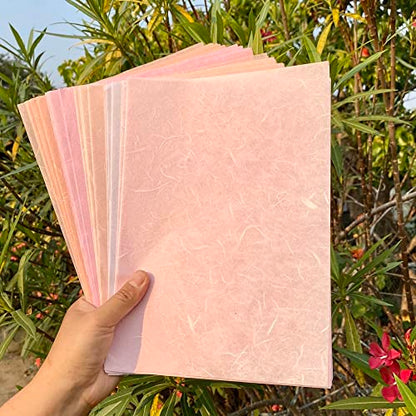 A4 Natural Fiber Mulberry Paper Sheets Art Tissue Washi Paper Design Craft Art Origami Suppliers Card Making Writing Painting 50 Sheets (Pink Pastel Tone, A4) - color: PinK Pastel Tone, size: 8.3 X 11.7 Inch