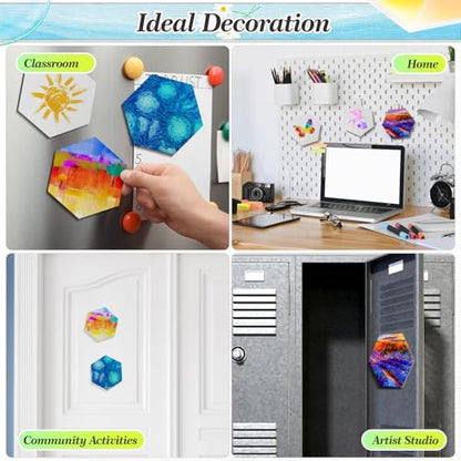 Nezyo 75 Pieces Magnetic Painting Canvas Panel Mini Canvas Boards Mini Canvases Tile Art for Painting Magnetic Fridge Locker Art Paints Crafts DIY Kit (Hexagon,3 Inch) - size: 3 in, style: Hexagon
