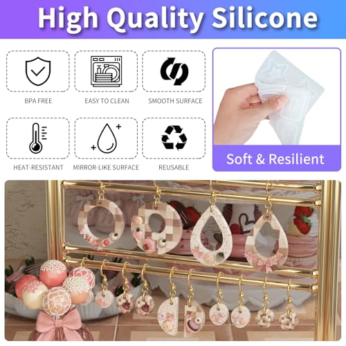 Epoxy Resin Earring Molds, 328 PCs UV Resin Jewelry Molds Kit with Holes, Variety Shapes Keychain Pendant Necklace Bundle Complete Set Clearance, Silicone Molds for Teen Female - color: 328pcs Jewelry Molds