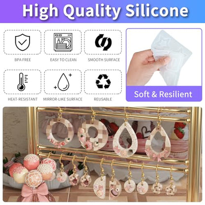 Epoxy Resin Earring Molds, 328 PCs UV Resin Jewelry Molds Kit with Holes, Variety Shapes Keychain Pendant Necklace Bundle Complete Set Clearance, Silicone Molds for Teen Female - color: 328pcs Jewelry Molds