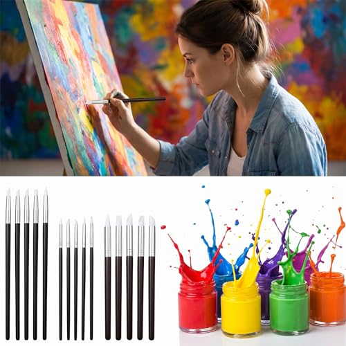 15pcs Silicone Brushes for Crafts Set, 5Shapes Silicone Paint Brushes for Crafts Pottery Clay Nail Art(0.11", 0.20", 0.31" Heads)