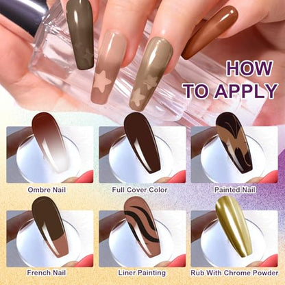 Gradient Painting Gel, 9 Colors Ombre Nail Polish for Pigmented Pat Painting Gel Alomnd Brown Black Color French Manicure DIY Nail Art Long-lasting No-wipe DIY Palette Hot Chocolate - color: Hot Chocolate