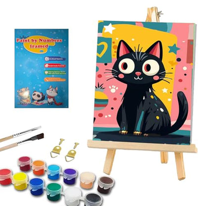 WEMEON Cat Paint by Numbers Kit for Kids with Frame and Easel, Easy Paint by Numbers Kits for Kids Ages 8-12, Small Painting by Number for Birthday Gift, Painting Party(8X12inch) - color: DAYH-0071-US(8X12inch)